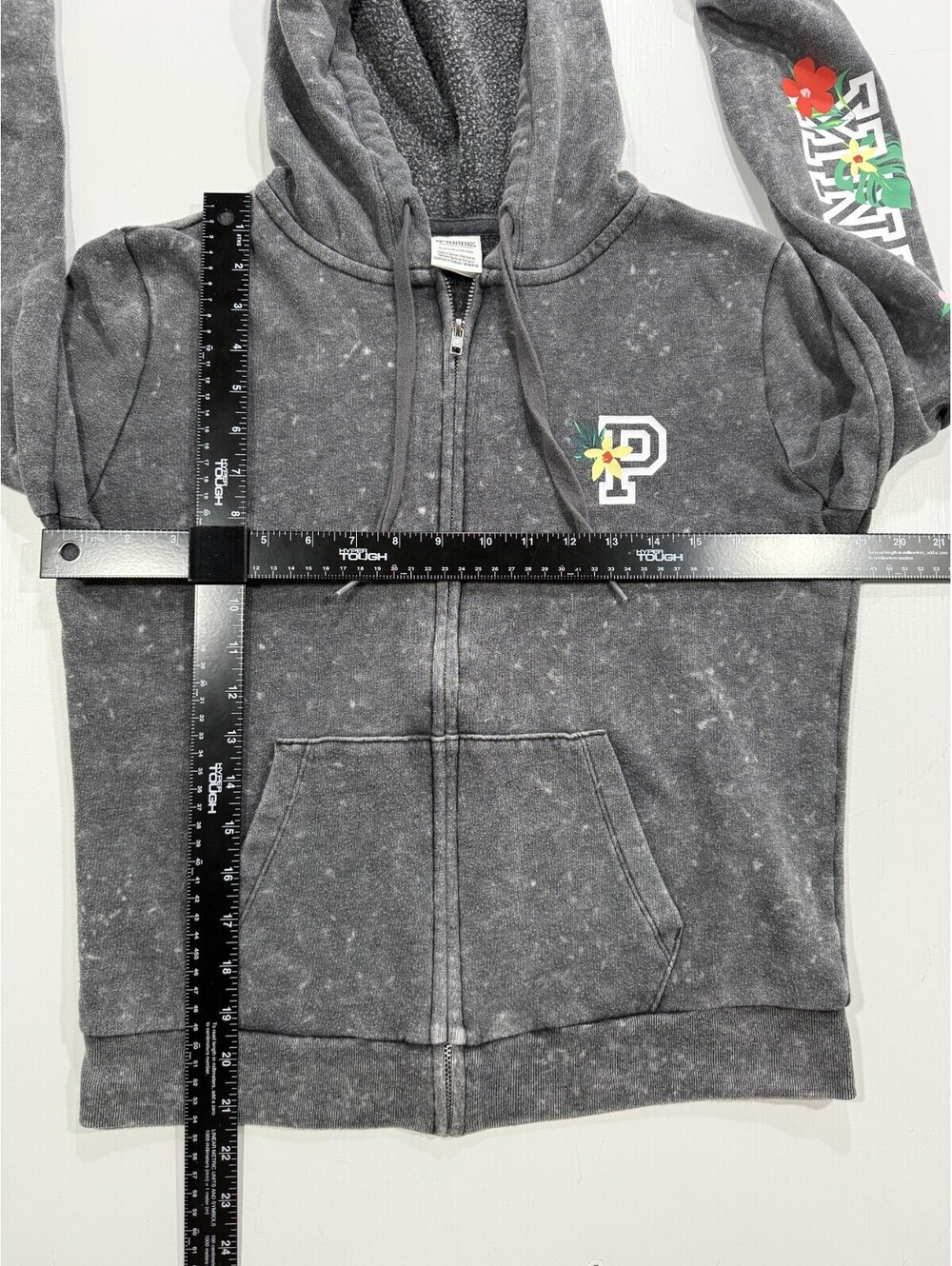 PINK Victorias Secret Womens S Gray Acid Wash Sherpa Lined Full Zip Hoodie - Picture 11 of 11